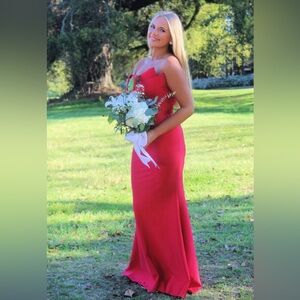 Nicole Bakti Vibrant Red Fitted Prom Dress